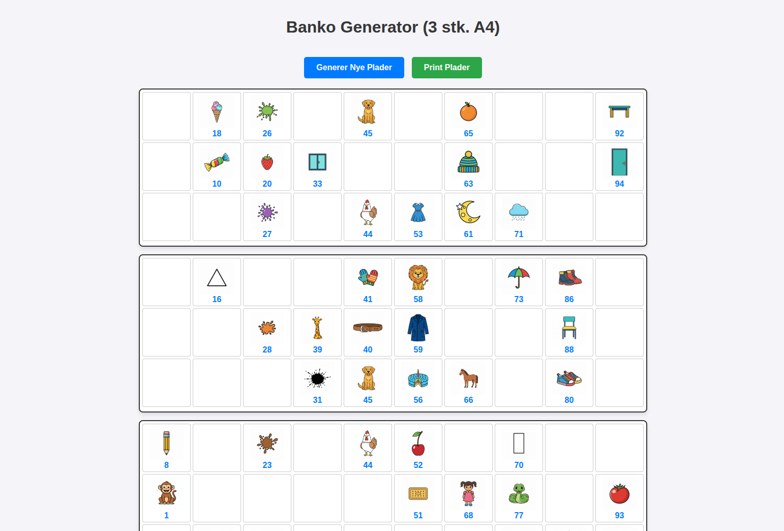 Banko – plader til print