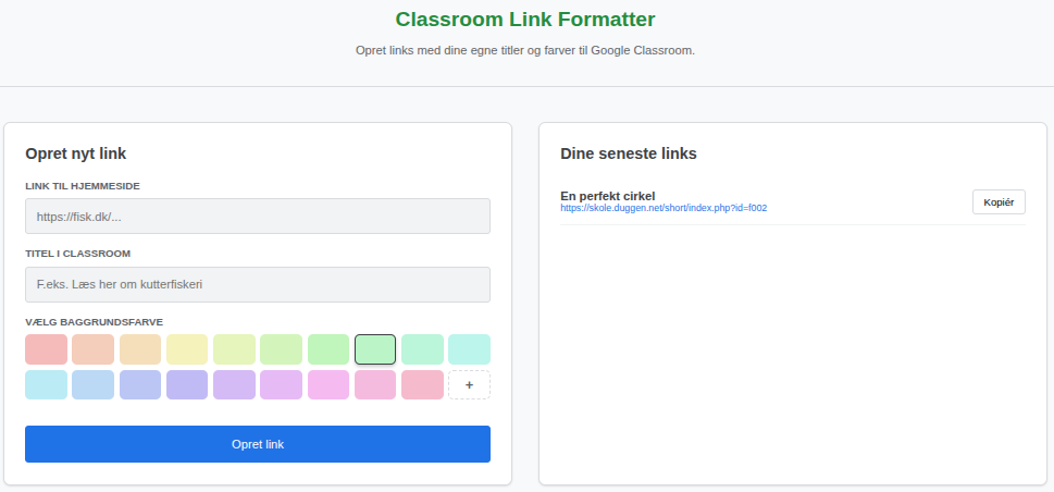 Classroom – link oversigt