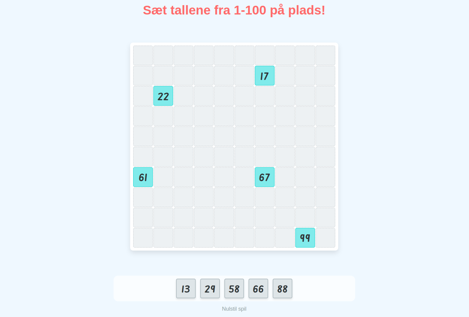 Placer tal 1–100